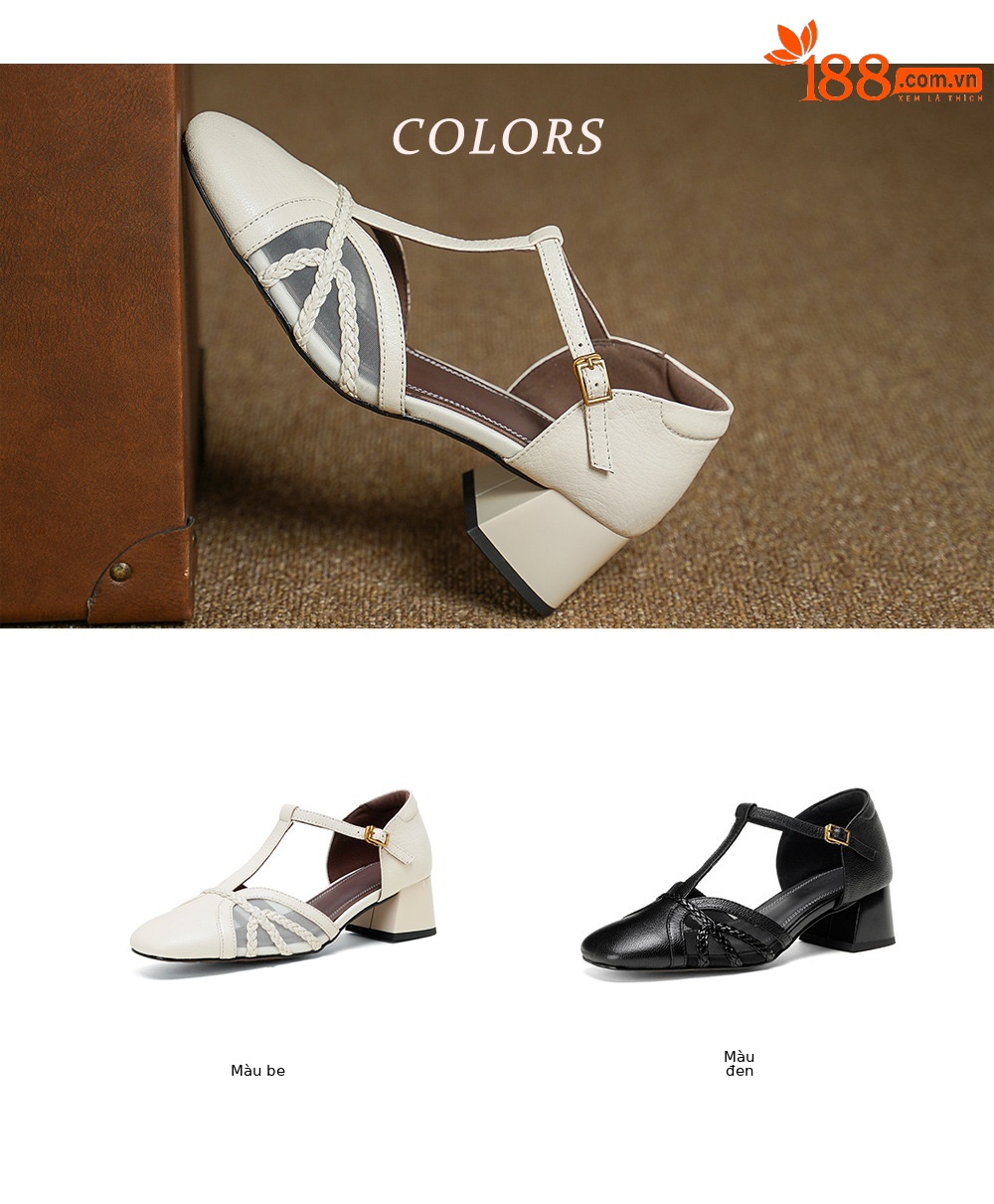 Giày sandal cao gót nữ hở mũi da cừu lưới gót vuông quai chữ T — đen chi tiết 3