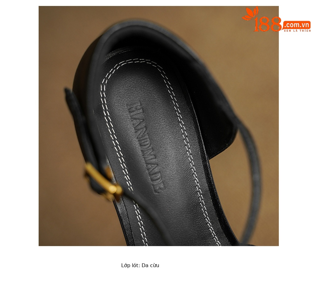 Giày sandal cao gót nữ hở mũi da cừu lưới gót vuông quai chữ T — đen chi tiết 16