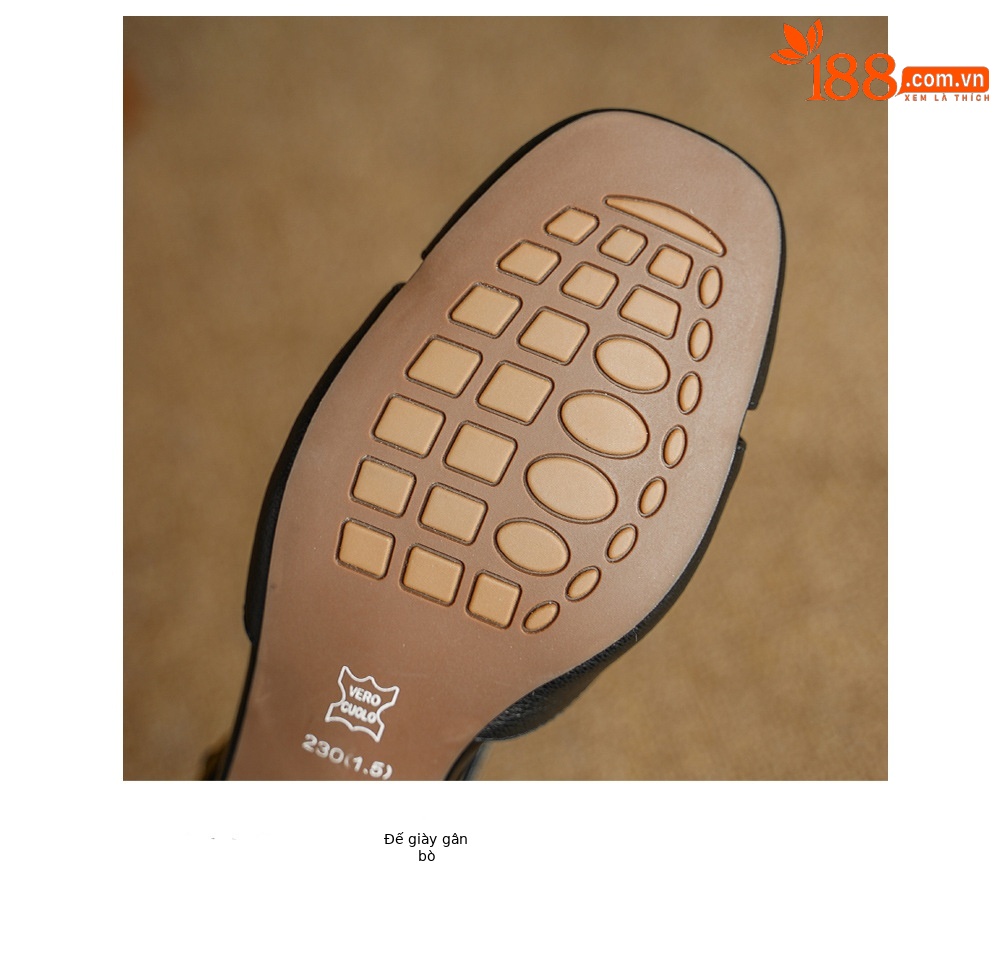 Sandal nữ da dê chạm trổ hoa văn, gót vuông 4,5 cm, mũi vuông hở mũi — đen chi tiết 19