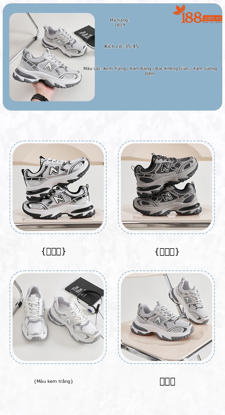 Giày sneaker nữ chunky đế dày phong cách cổ điển Balance N chữ 1819 — 1819 Xám Sương Đêm chi tiết 9