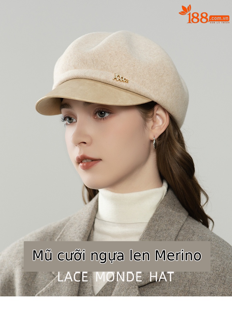 Mũ nồi len nữ phong cách Anh cổ điển, mũ họa sĩ, mũ bát giác mùa thu đông — màu đen chi tiết 1