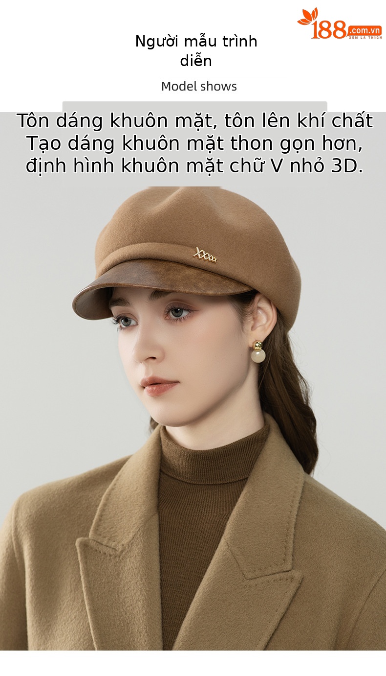 Mũ nồi len nữ phong cách Anh cổ điển, mũ họa sĩ, mũ bát giác mùa thu đông — màu đen chi tiết 4