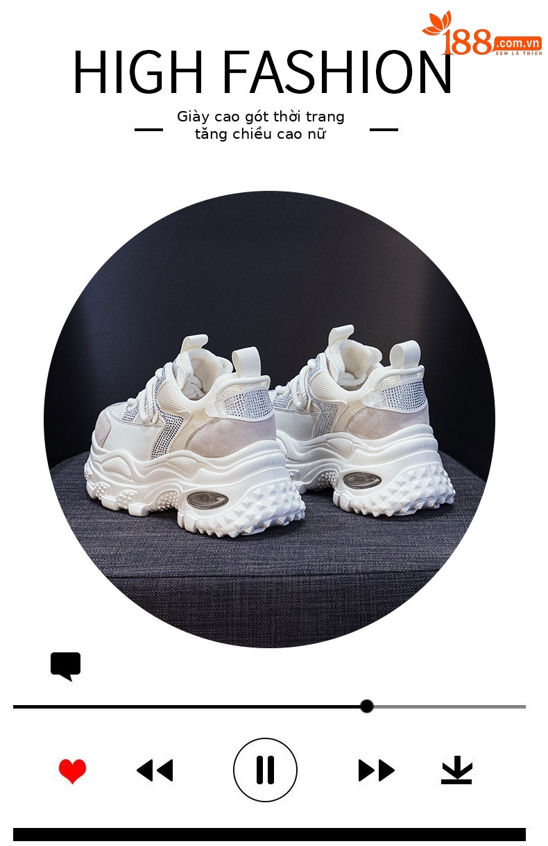Giày sneaker nữ chunky đế dày phong cách retro, tăng chiều cao, đính đá lấp lánh — M2911 vàng, M2911 be, M2911 đỏ, M2911 xanh lá chi tiết 5