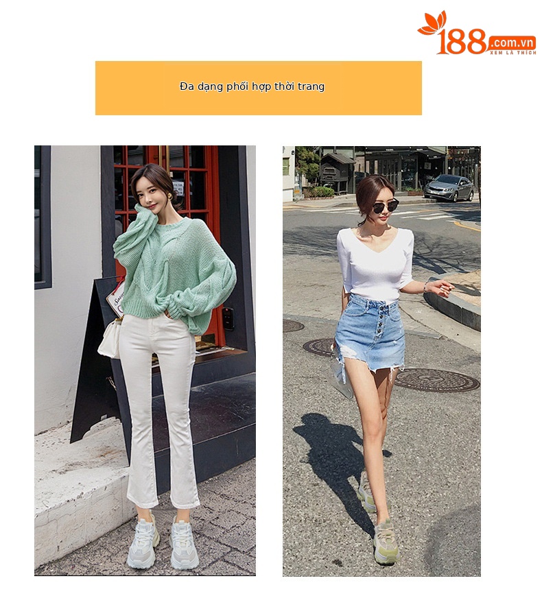 Giày sneaker nữ chunky đế dày phong cách retro, tăng chiều cao, đính đá lấp lánh — M2911 vàng, M2911 be, M2911 đỏ, M2911 xanh lá chi tiết 6