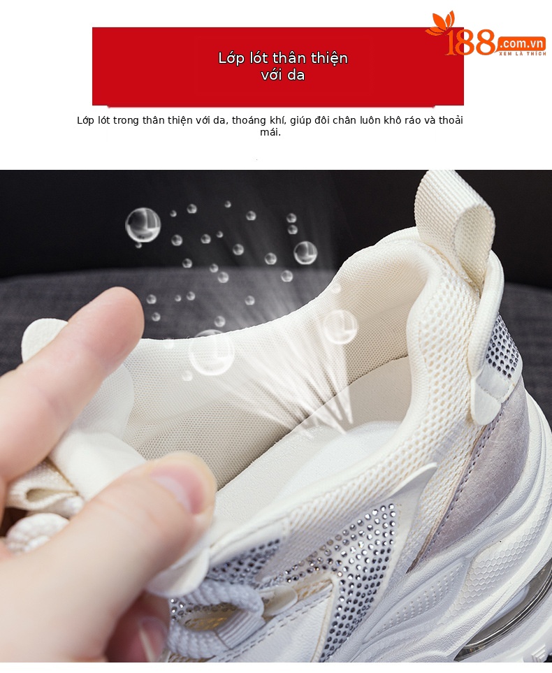 Giày sneaker nữ chunky đế dày phong cách retro, tăng chiều cao, đính đá lấp lánh — M2911 vàng, M2911 be, M2911 đỏ, M2911 xanh lá chi tiết 8