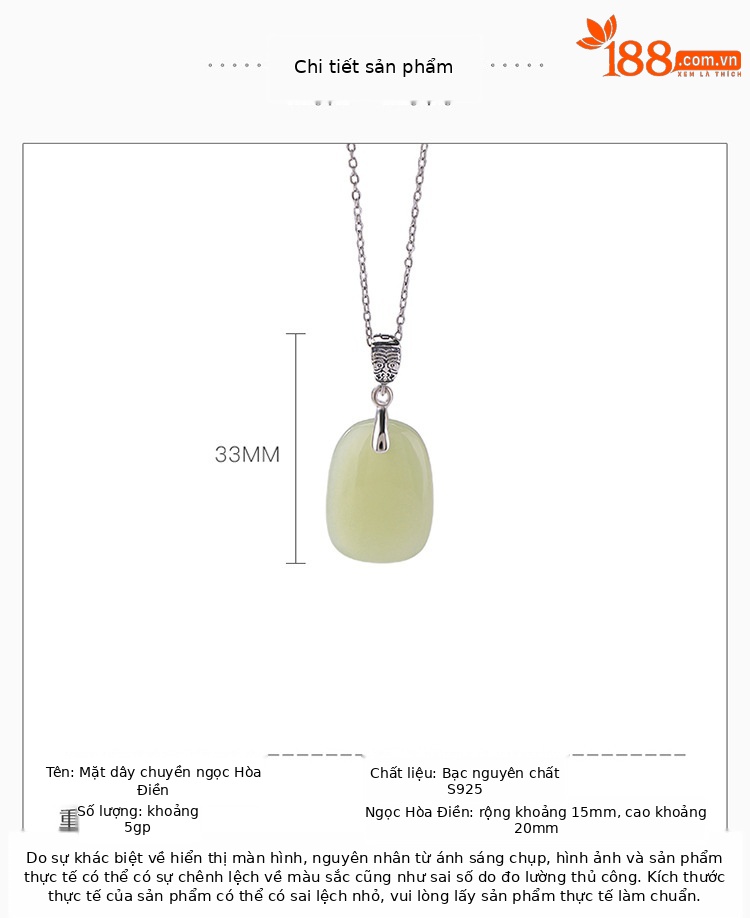 Mặt dây chuyền ngọc bích thiên nhiên kết hợp bạc S925 mạ vàng cổ điển, phong cách Zakilam — Mặt dây chuyền đơn (không kèm dây) chi tiết 3