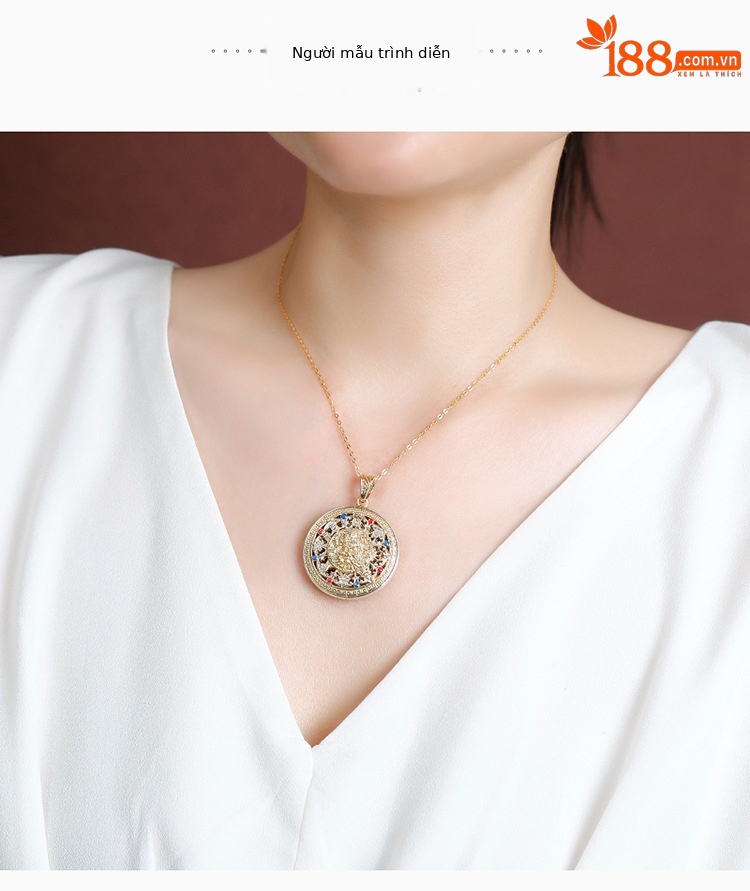 Mặt dây chuyền bạc S999.9 mạ vàng men màu hình Thần Tài vàng, bát bảo la bàn, kim cang chử, họa tiết hồi văn phong cách quốc phong — Mặt dây chuyền đơn (không kèm dây) chi tiết 3