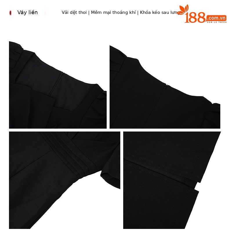 Đầm maxi nữ thắt eo phong cách Pháp cổ điển thiết kế xếp ly — màu đen chi tiết 3