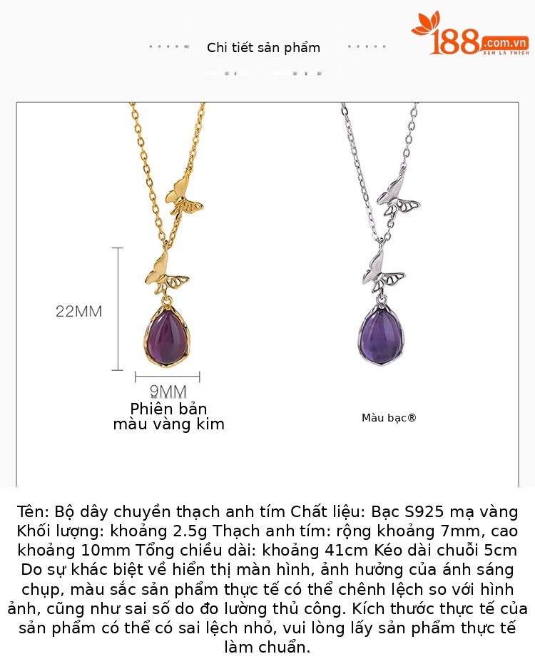 Dây chuyền mặt dây chuyền bạc S925 mạ vàng hình bướm giọt nước phong cách quốc phong — Bạc (kèm dây) chi tiết 2