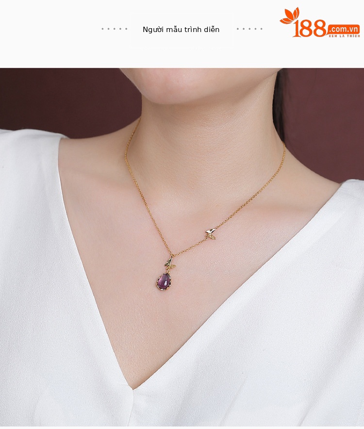 Dây chuyền mặt dây chuyền bạc S925 mạ vàng hình bướm giọt nước phong cách quốc phong — Bạc (kèm dây) chi tiết 6