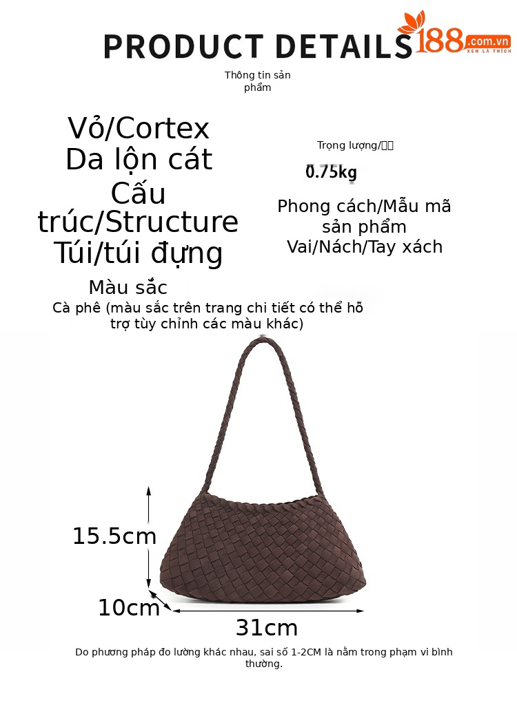 Túi tote nữ da lộn phong cách Pháp vintage dệt đan quai vai chi tiết 5