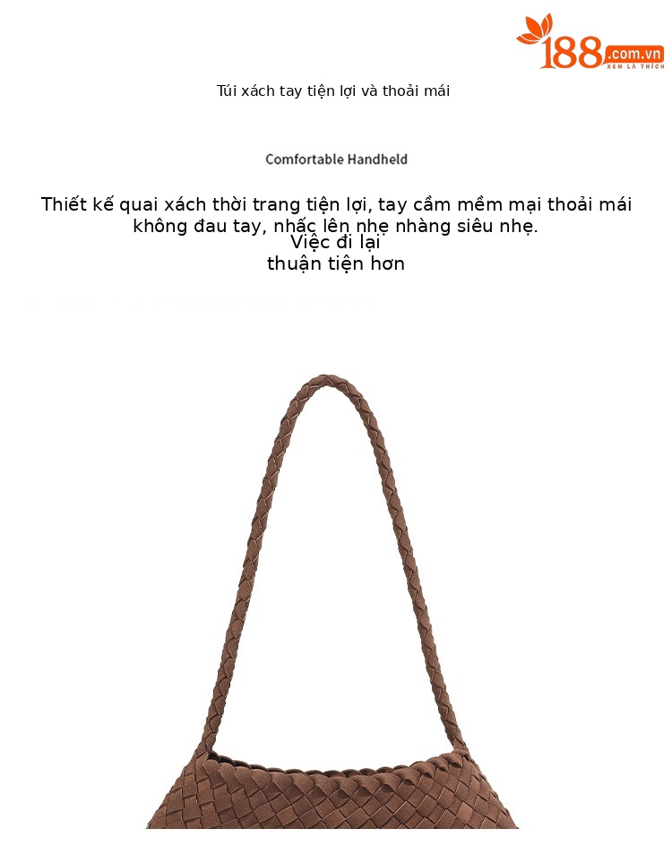 Túi tote nữ da lộn phong cách Pháp vintage dệt đan quai vai chi tiết 6