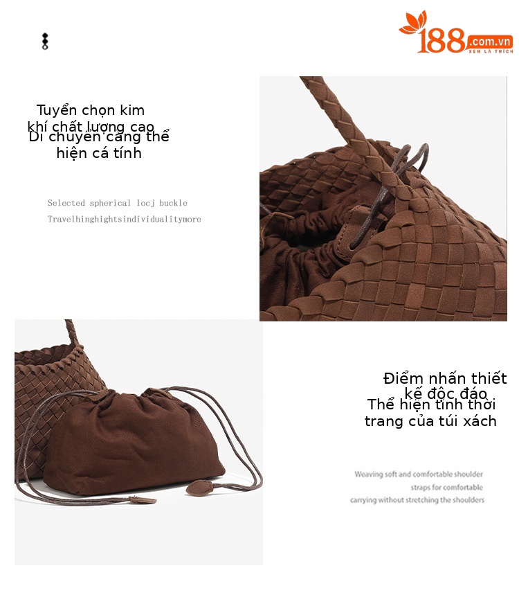 Túi tote nữ da lộn phong cách Pháp vintage dệt đan quai vai chi tiết 7