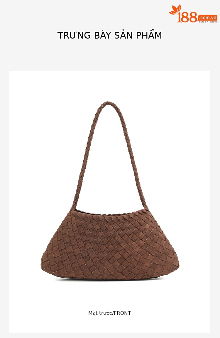 Túi tote nữ da lộn phong cách Pháp vintage dệt đan quai vai chi tiết 8