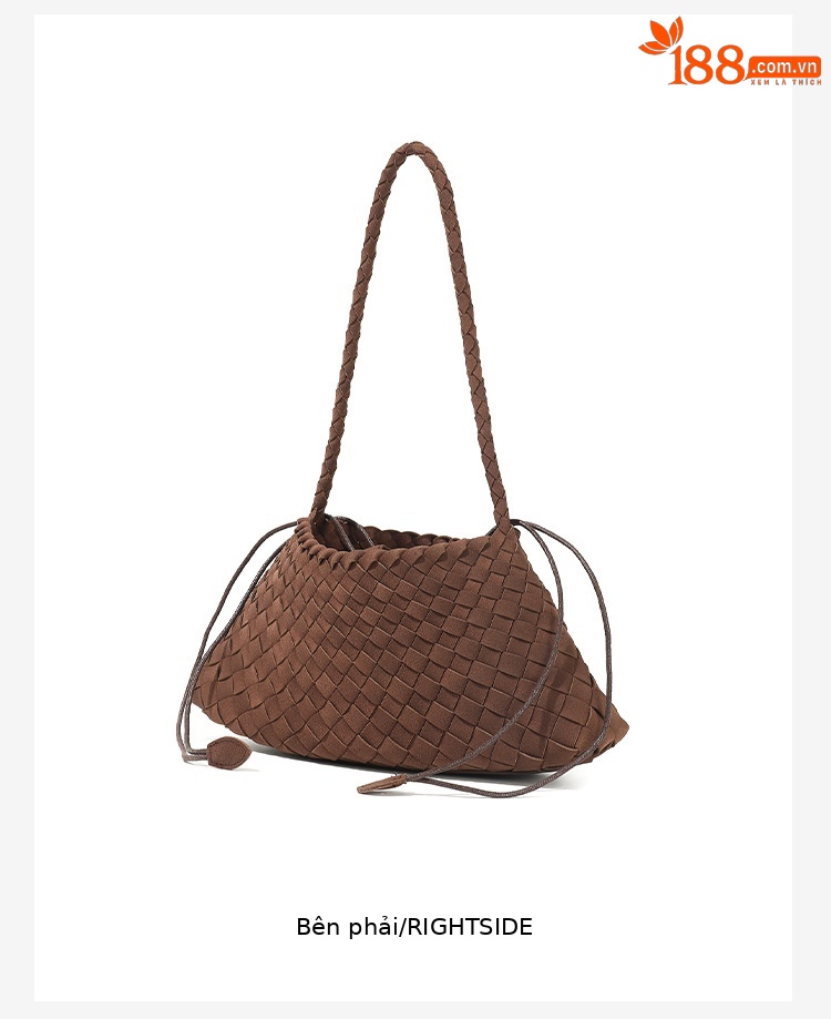 Túi tote nữ da lộn phong cách Pháp vintage dệt đan quai vai chi tiết 9