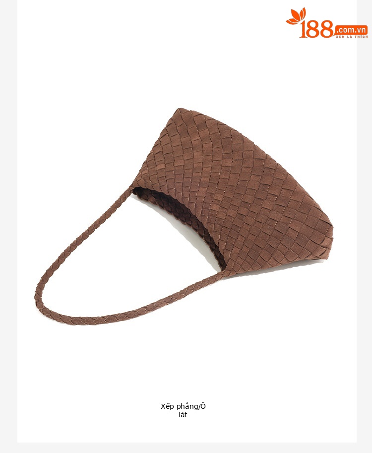 Túi tote nữ da lộn phong cách Pháp vintage dệt đan quai vai chi tiết 11