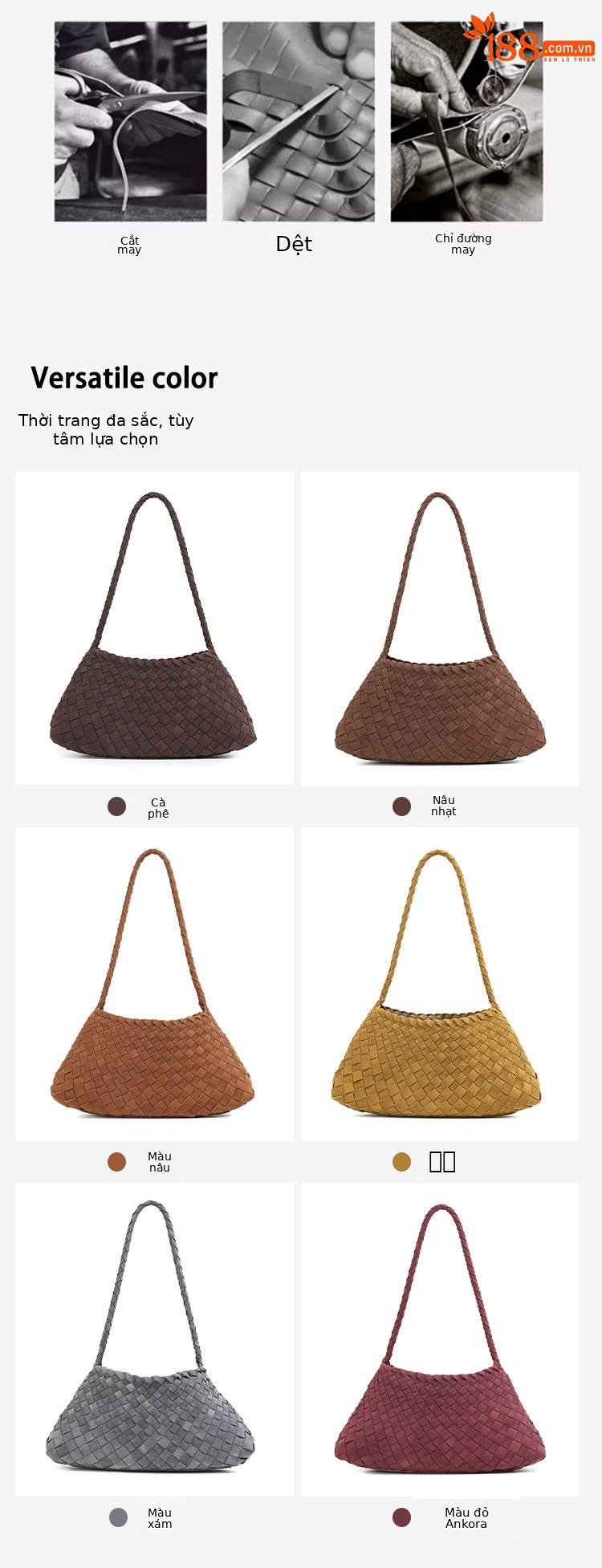 Túi tote nữ da lộn phong cách Pháp vintage dệt đan quai vai chi tiết 4