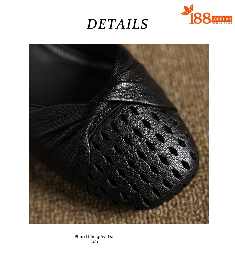 Sandal nữ da cừu mũi nhọn quai khóa một đường gót dày 5 cm — đen chi tiết 17