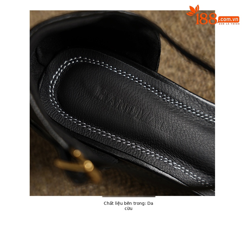 Sandal nữ da cừu mũi nhọn quai khóa một đường gót dày 5 cm — đen chi tiết 18