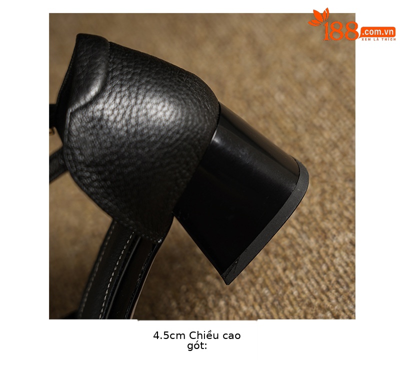 Sandal nữ da cừu mũi nhọn quai khóa một đường gót dày 5 cm — đen chi tiết 19