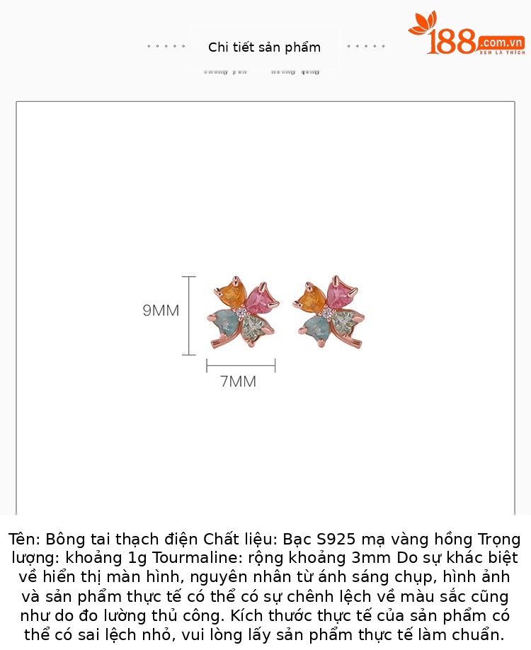 Khuyên tai bạc S925 mạ vàng hồng hình giọt mưa bốn lá cỏ ba lá — Một đôi (Bích Tỉ màu sắc ngẫu nhiên) chi tiết 2
