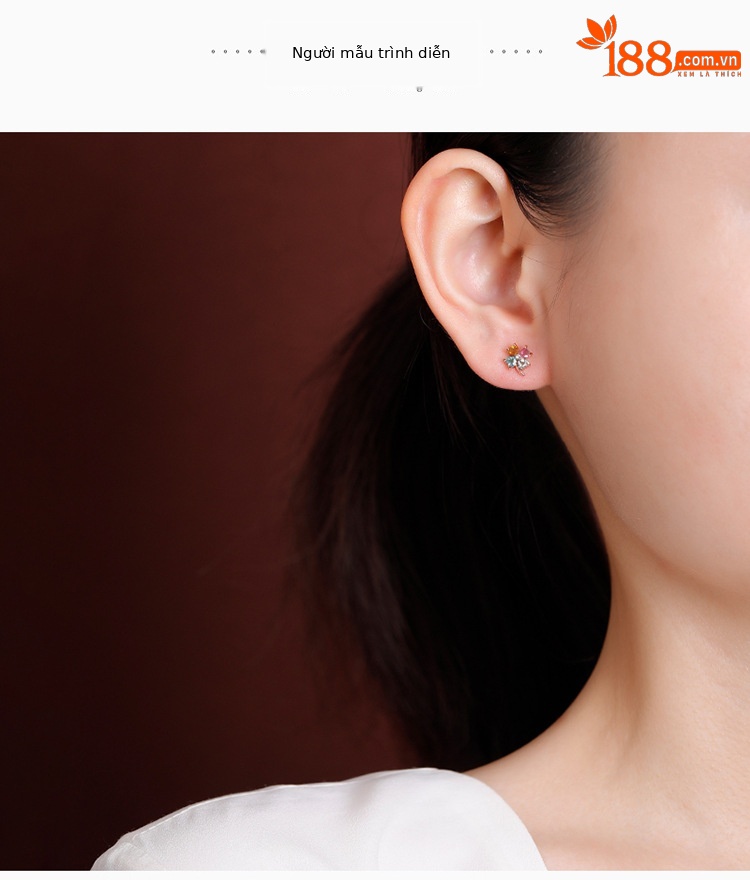 Khuyên tai bạc S925 mạ vàng hồng hình giọt mưa bốn lá cỏ ba lá — Một đôi (Bích Tỉ màu sắc ngẫu nhiên) chi tiết 3