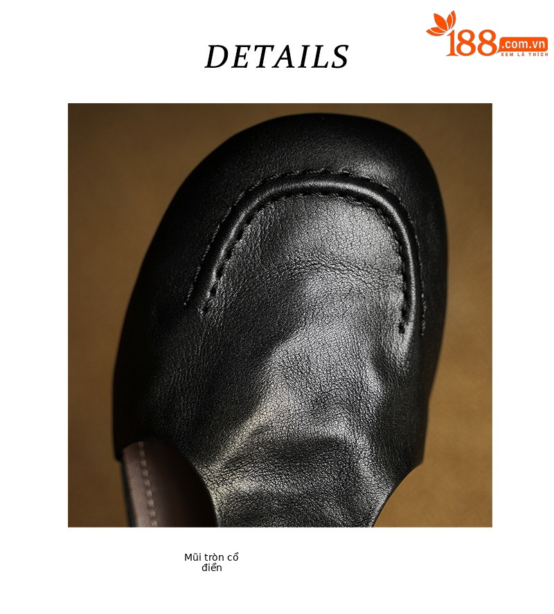 Dép sandal nữ quai ngang mũi tròn đế bằng da bò phong cách retro — màu nâu chi tiết 17