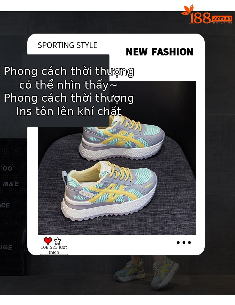 Giày sneaker nữ đế dày chunky phong cách thể thao thời trang mới thu 2026 — M2878 đen, M 2878m màu, M2878 màu đỏ, M2878 màu xanh lá cây chi tiết 3
