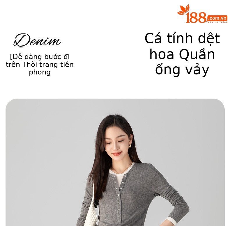 Quần jeans nữ dáng rộng lưng cao ống rộng thiết kế Jacquard Scimitar — màu xanh chi tiết 1