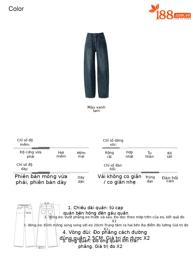 Quần jeans nữ dáng rộng lưng cao ống rộng thiết kế Jacquard Scimitar — màu xanh chi tiết 6