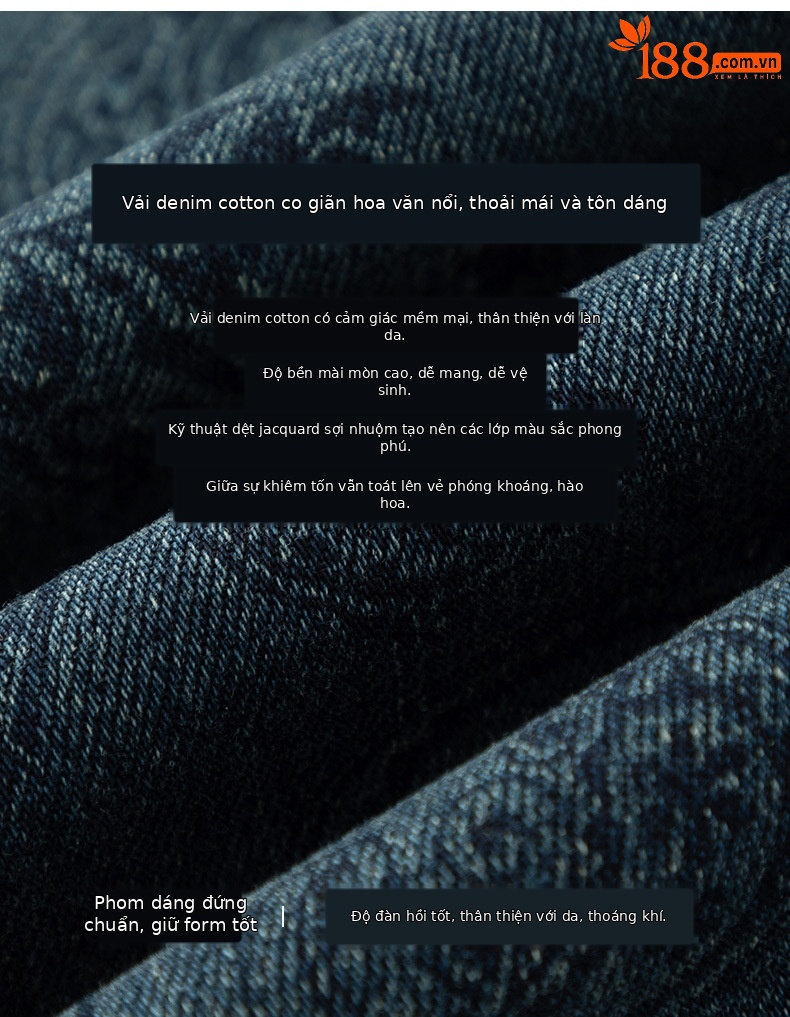 Quần jeans nữ dáng rộng lưng cao ống rộng thiết kế Jacquard Scimitar — màu xanh chi tiết 7