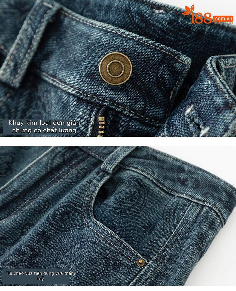 Quần jeans nữ dáng rộng lưng cao ống rộng thiết kế Jacquard Scimitar — màu xanh chi tiết 16