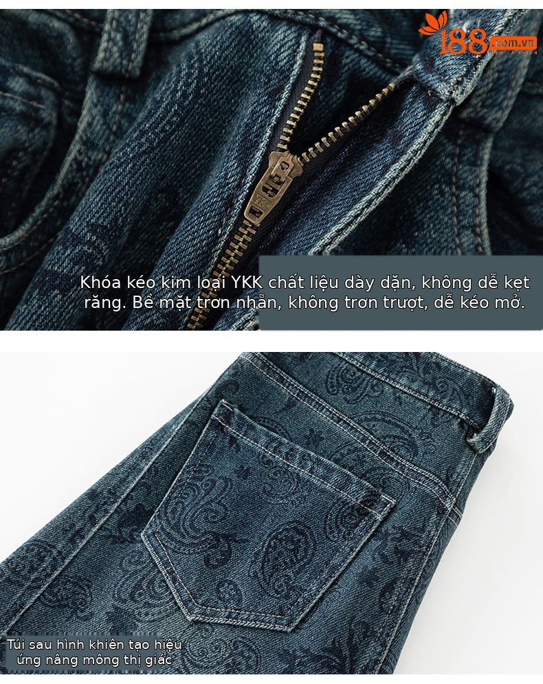 Quần jeans nữ dáng rộng lưng cao ống rộng thiết kế Jacquard Scimitar — màu xanh chi tiết 17