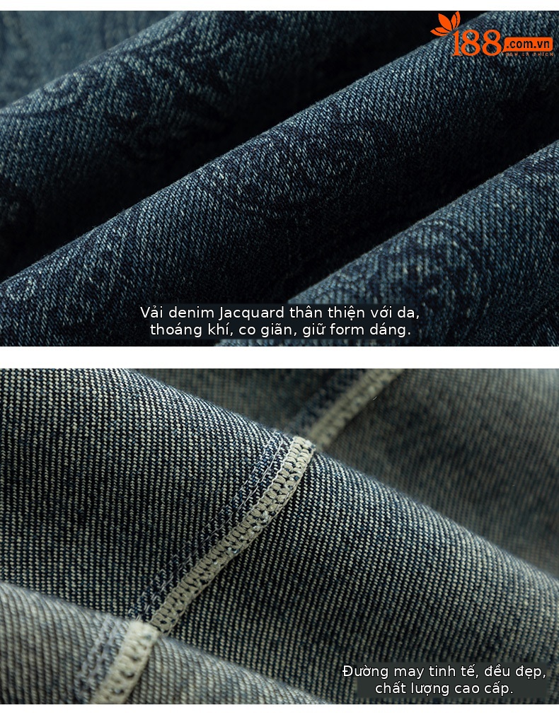 Quần jeans nữ dáng rộng lưng cao ống rộng thiết kế Jacquard Scimitar — màu xanh chi tiết 18