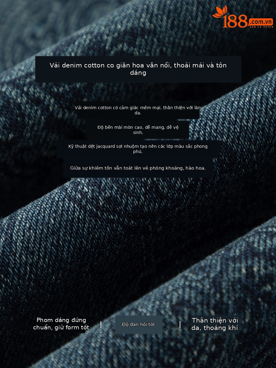 Quần jeans nữ dáng rộng lưng cao ống rộng thiết kế Jacquard Scimitar — màu xanh