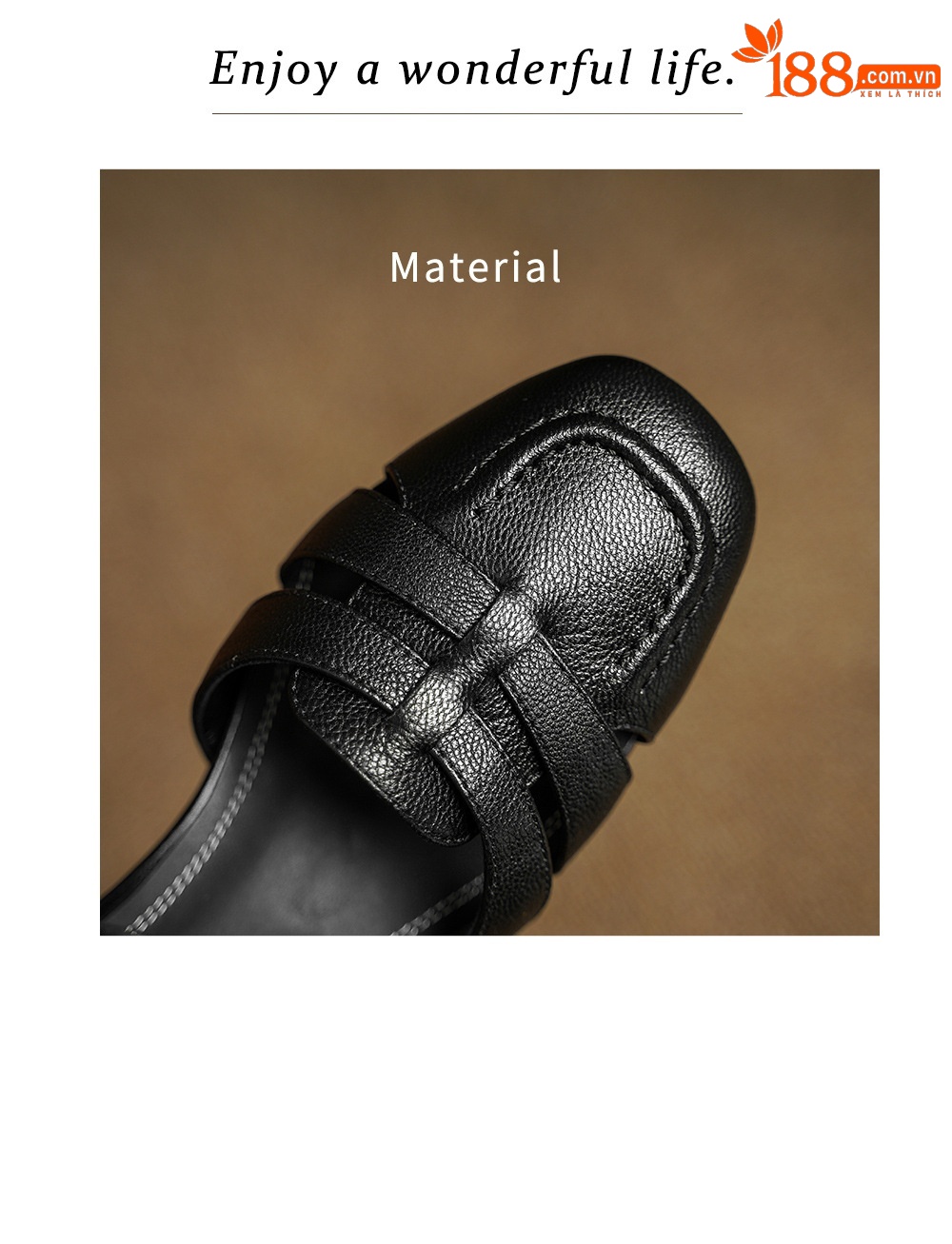 Sandal nữ da cừu mũi nhọn quai khóa gót thô 9 cm — đen chi tiết 2