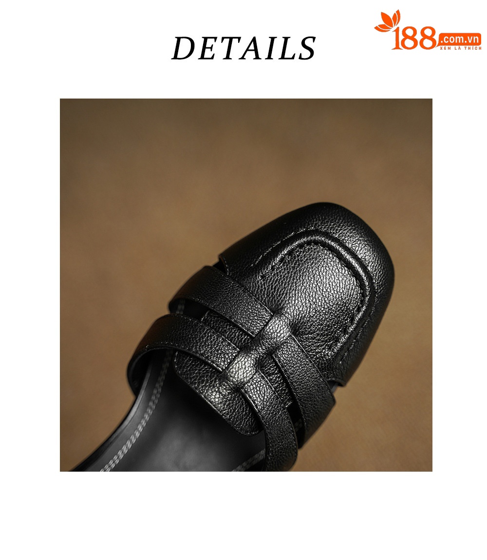 Sandal nữ da cừu mũi nhọn quai khóa gót thô 9 cm — đen chi tiết 16