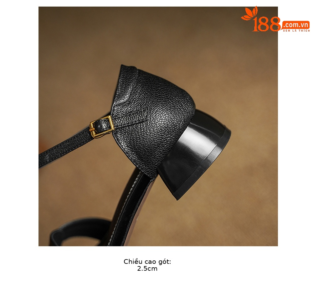 Sandal nữ da cừu mũi nhọn quai khóa gót thô 9 cm — đen chi tiết 18