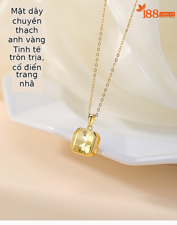 Mặt dây chuyền bạc S925 mạ vàng hình vuông cắt khối pha lê vàng phong cách cổ điển — Mặt dây chuyền đơn (không kèm dây) chi tiết 1