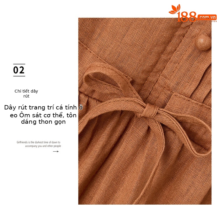 Đầm maxi nữ thắt eo cotton linen 2025 form rộng thanh lịch — màu sắc, Xanh lông mòng đen chi tiết 9