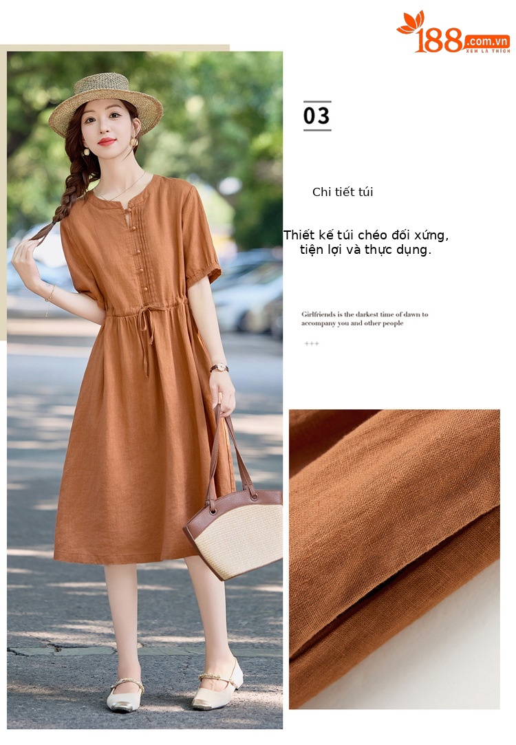 Đầm maxi nữ thắt eo cotton linen 2025 form rộng thanh lịch — màu sắc, Xanh lông mòng đen chi tiết 10