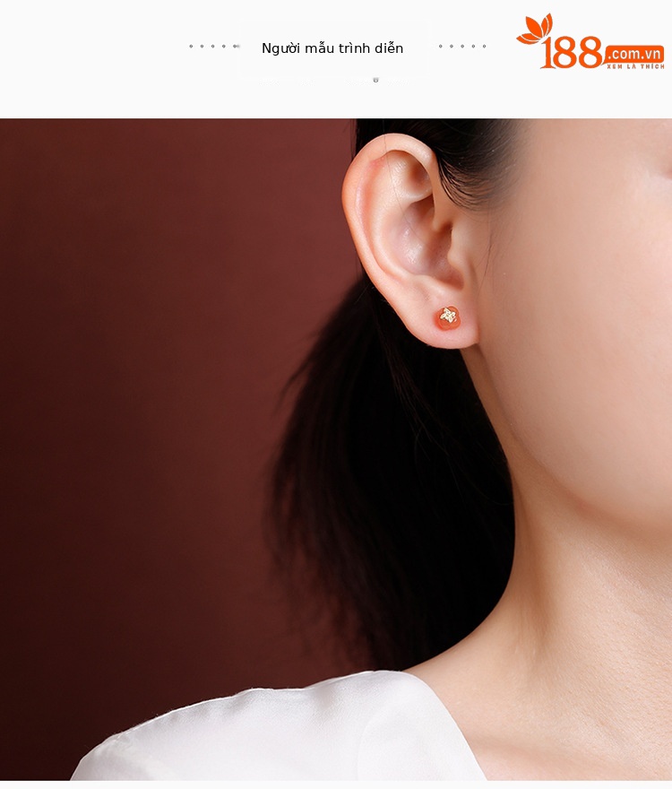 Bông tai bạc S925 mạ vàng hồng hình quả ruyi đính đá đỏ tự nhiên phiên bản AB thiết kế độc đáo — Một cặp (màu của phiên bản AB sẽ khác) chi tiết 3