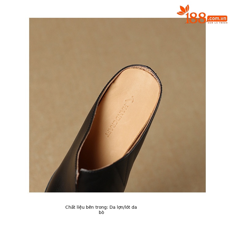 Giày mule nữ da bò mũi nhọn gót cao 7 cm phong cách Âu Mỹ — đen chi tiết 18