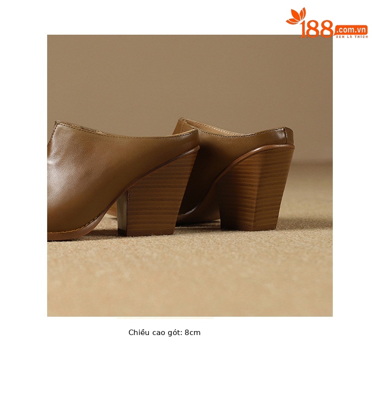 Giày mule nữ da bò mũi nhọn gót cao 7 cm phong cách Âu Mỹ — đen chi tiết 19