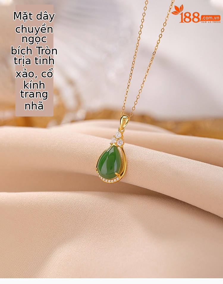 Mặt dây chuyền bạc S925 mạ vàng đá Jasper tự nhiên hình giọt nước dát ánh sáng — Mẫu bạc (không bao gồm dây chuyền) chi tiết 1