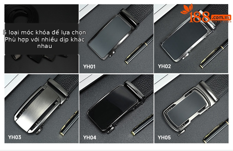 Thắt lưng da bò khóa tự động nam cao cấp phong cách công sở — YH01, YH02, YH03, YH04 chi tiết 2