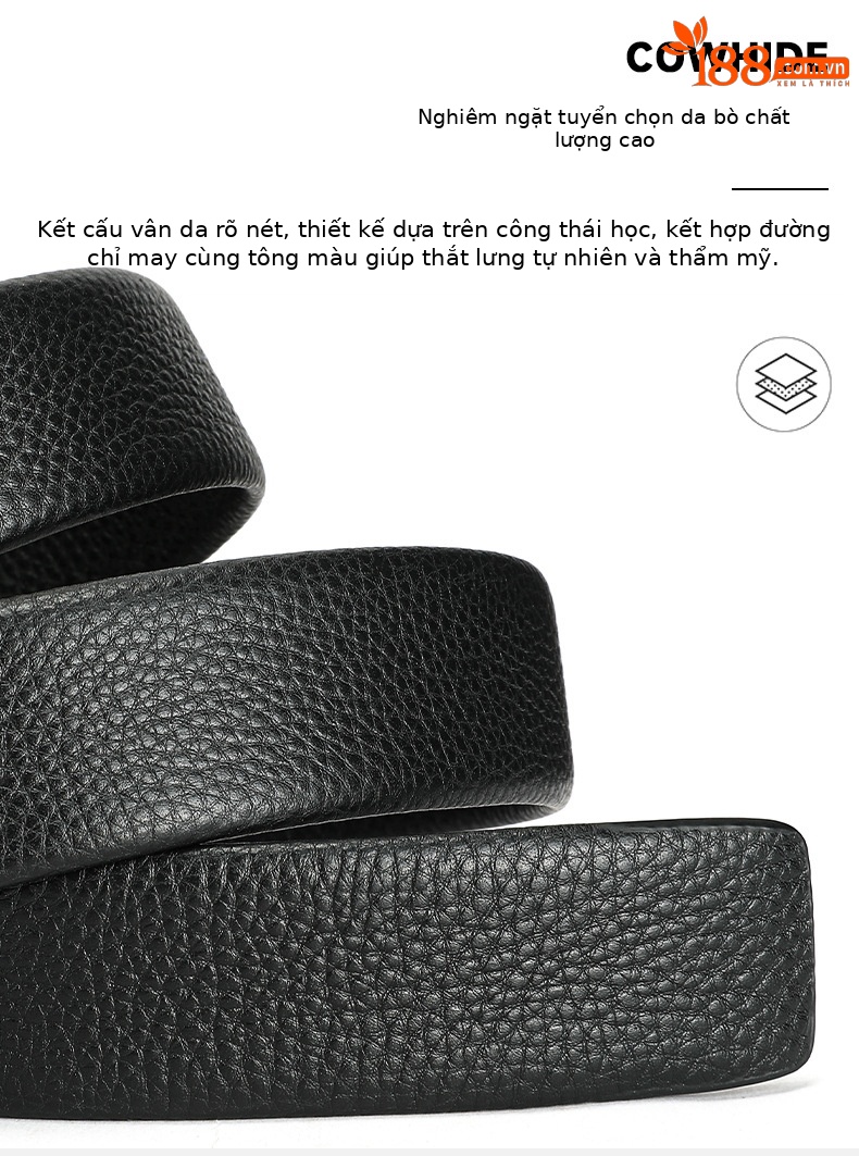 Thắt lưng da bò khóa tự động nam cao cấp phong cách công sở — YH01, YH02, YH03, YH04 chi tiết 4