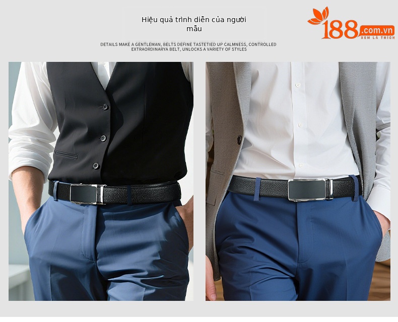 Thắt lưng da bò khóa tự động nam cao cấp phong cách công sở — YH01, YH02, YH03, YH04 chi tiết 8