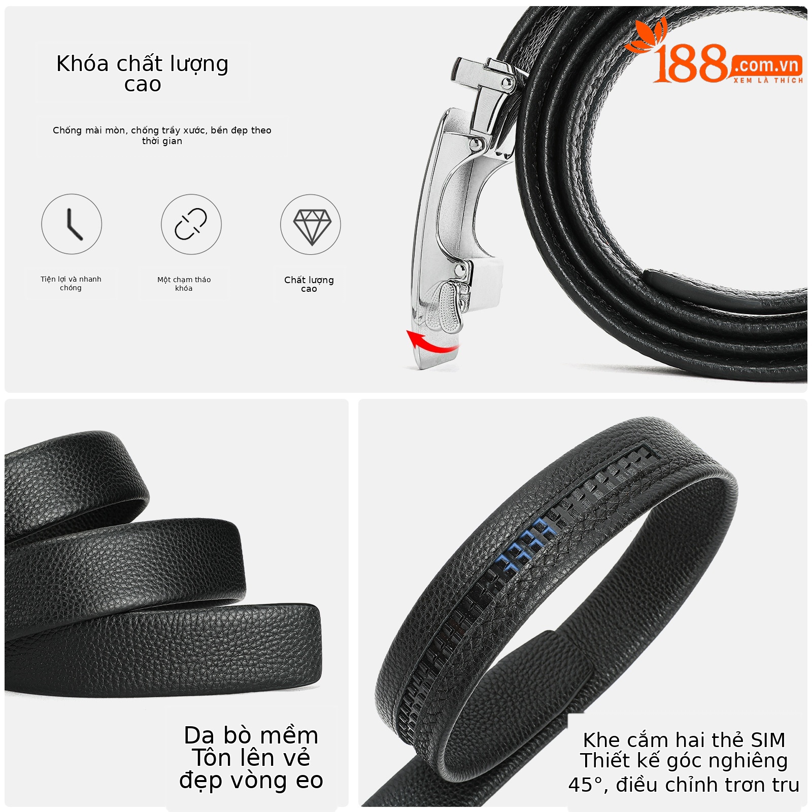 Thắt lưng da bò khóa tự động nam cao cấp phong cách công sở — YH01, YH02, YH03, YH04