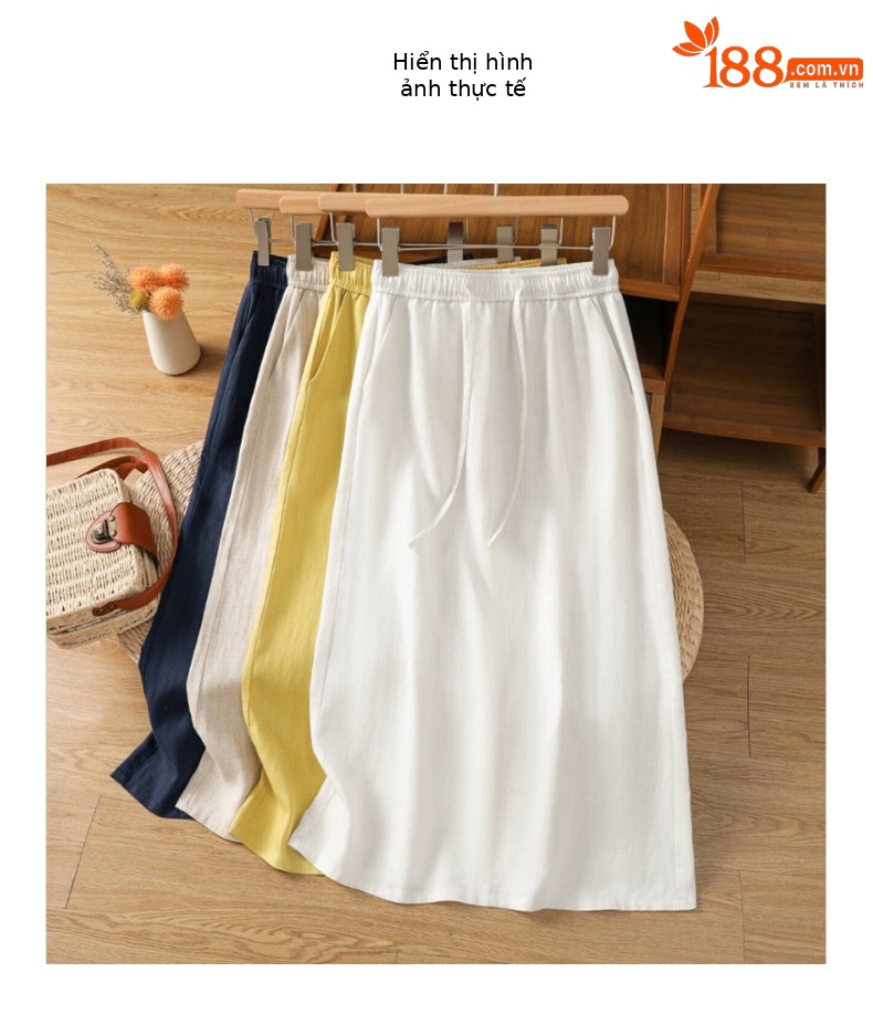 Chân váy Lyocell Tencel nữ cạp cao xẻ tà dáng suông dài midi — màu xanh hải quân chi tiết 4